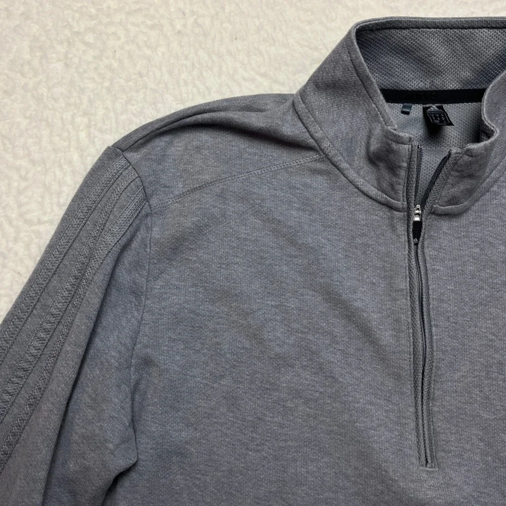 Adidas Pullover Mens Medium Gray Primegreen Quarter‎ Zip 3-Stripes Performance